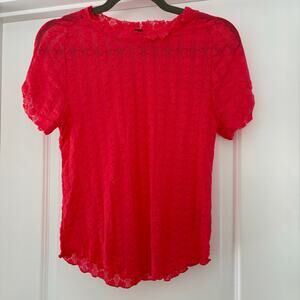 Free People Neon Pink Stretch Lace Top Size Large EUC Preppy Feminine Barbie